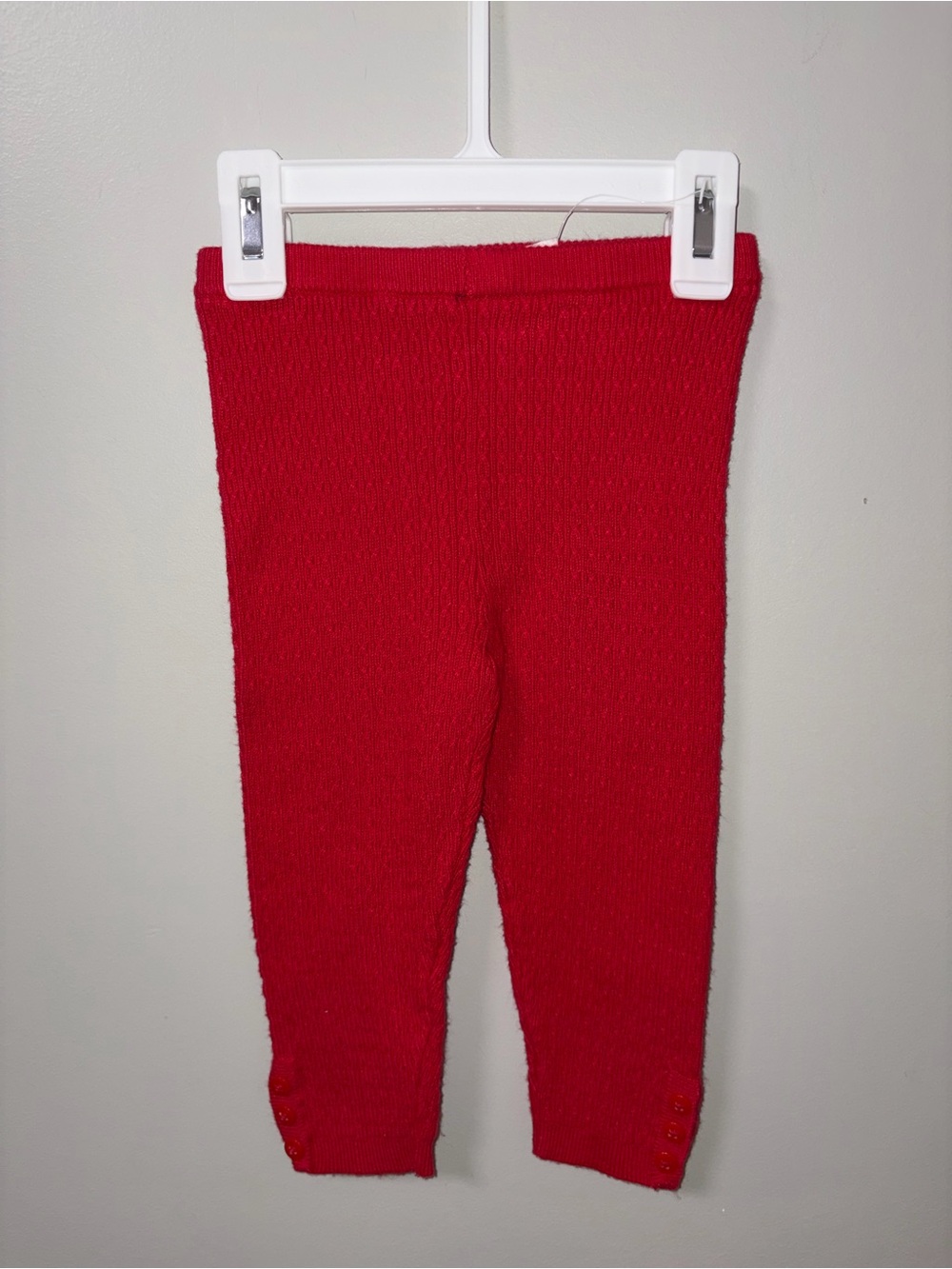 Koala Kids Red Textured Stretchy Knit Leggings Button Accents 18M Festive